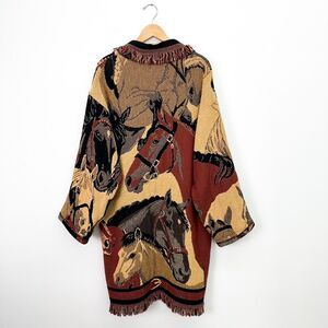 Goodwin Weavers Equestrian Horse Multicolored Tapestry Blanket Long Fringe Trim